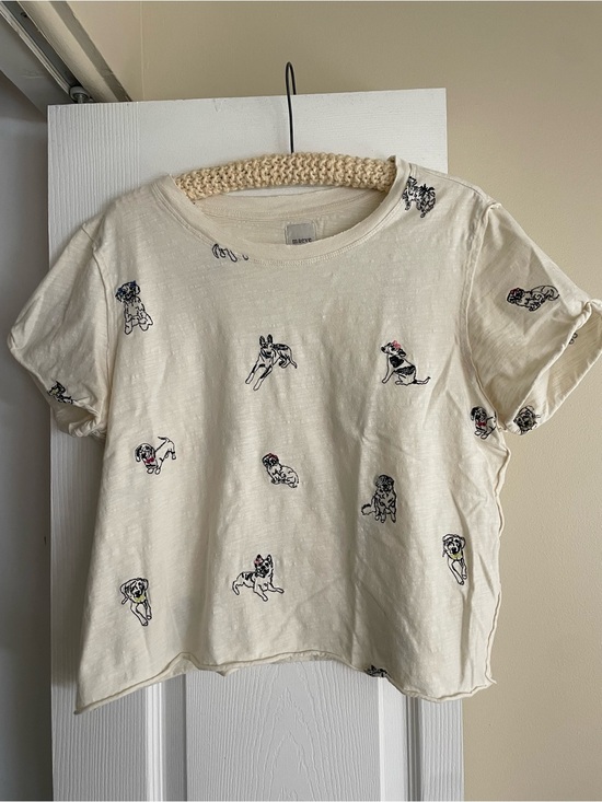 Maeve Tops - Anthropologie Caitlin Boxy T-Shirt by Maeve - Embroidered Edition - Dogs - Sz L